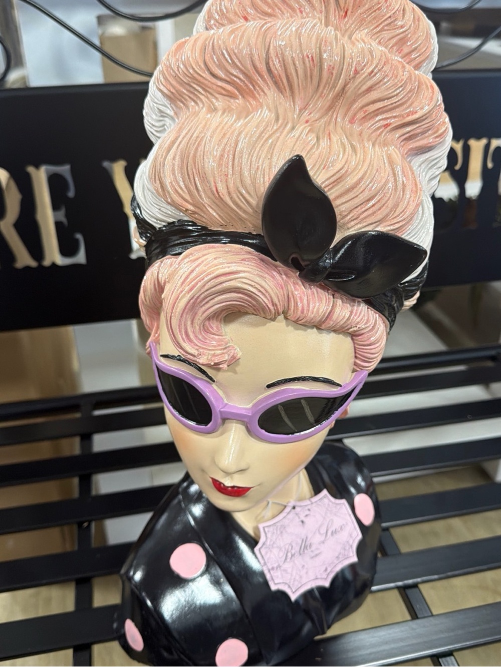 Retro Pink & Black Polka Dot Decorative Bust - Home Accents Halloween 🎃 *Rare*
